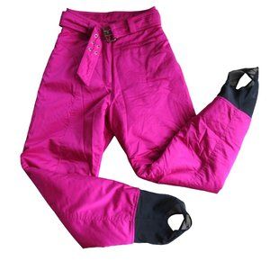 Vintage 80s OSSI Stirrup Ski Pants XS Fuchsia High Rise Belted Pocket Zip